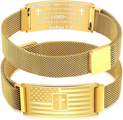 American Flag Cross Bracelet for Men ,Stainless Steel Bible Verse Bracelet Jewelry Gifts for Men Boys