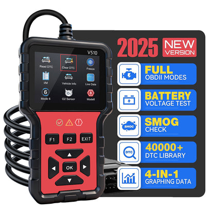 V510 OBD2 Scanner Diagnostic Tool - Code Reader, Reset Function, Data Stream