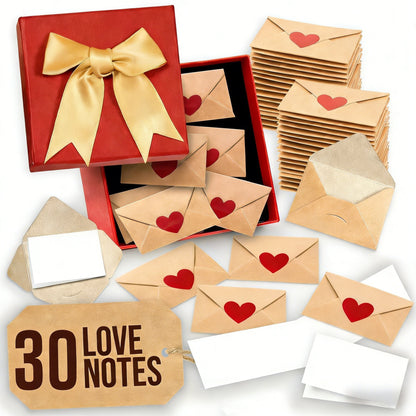 30Pcs DIY Love Notes Box - Mini Blank Cards & Envelopes for Him Her, Valentines Day Note Cards
