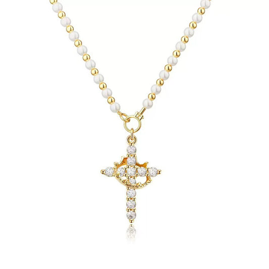 Crown Cross Necklace, Non-Tarnish Faith Jewelry for Women