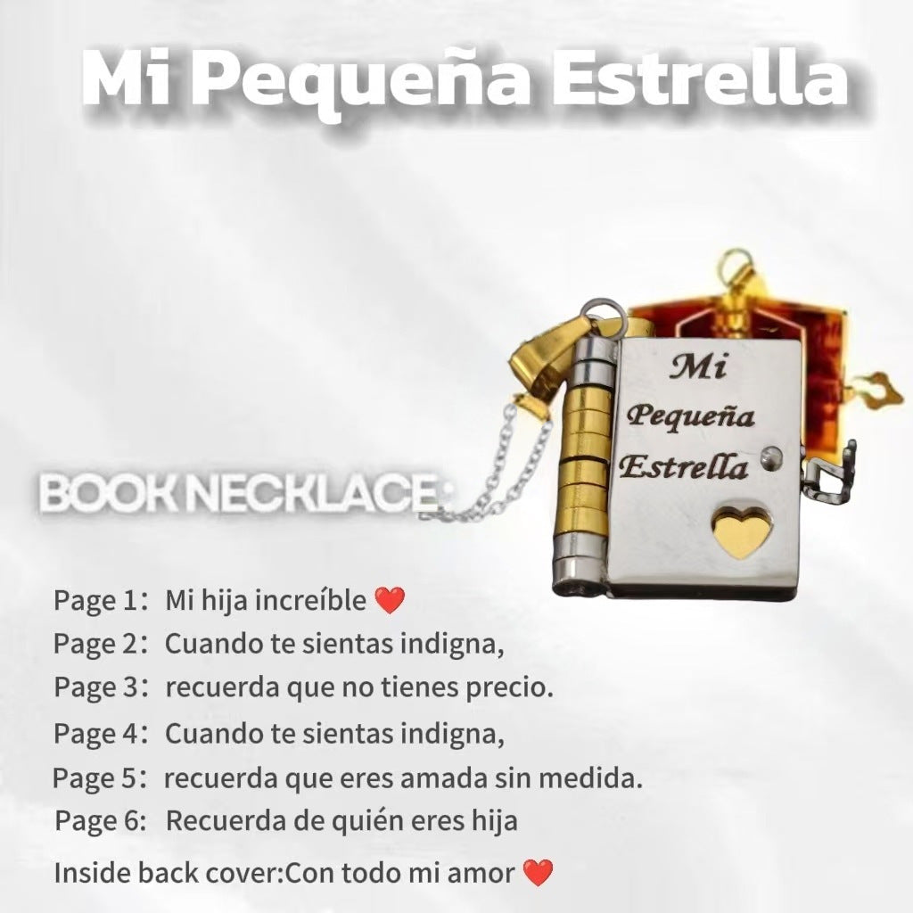 Mi Pequeña Estrella Book Necklace For Daughter Spanish My Little Star Stainless Steel Engravable Adjustable Pendant Gift