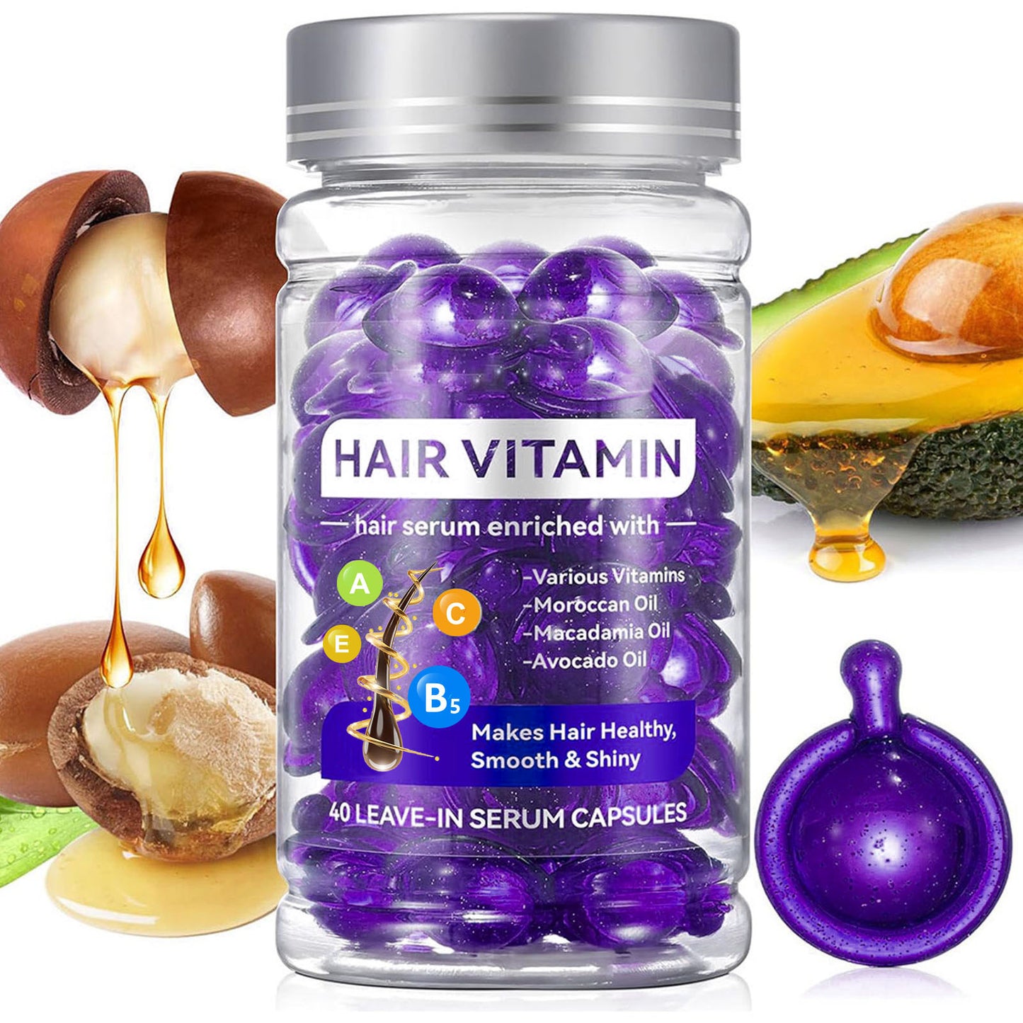 Hair Oil 40 Capsules with Keratin, Argan Oil & Jojoba Oil