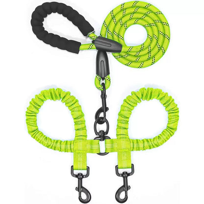 Dual Dog Leash - 360° Swivel, No Tangle Walking Leash with Shock Absorbing Bungee for Two Dogs