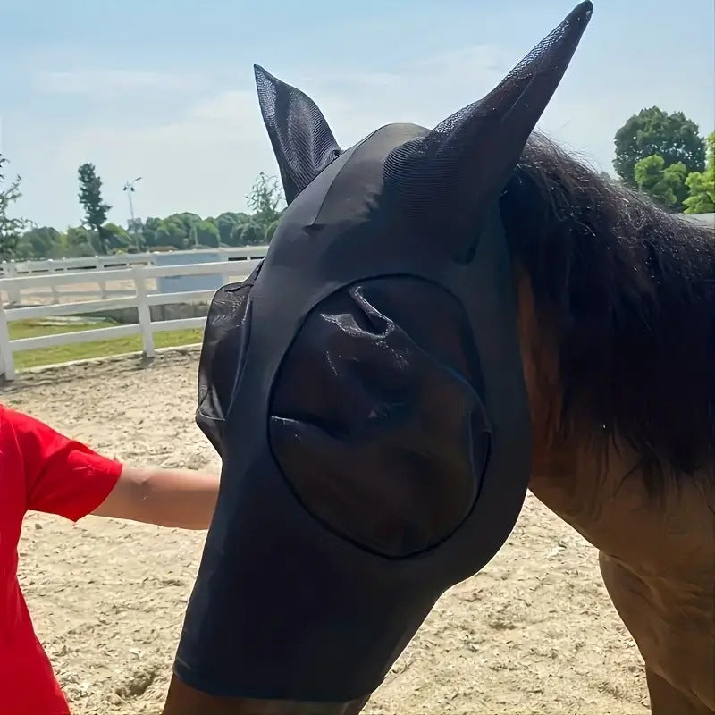 Horse Fly Mask with Ears – UV Protection & Comfort Fit, Breathable Lycra Full Size for Cob