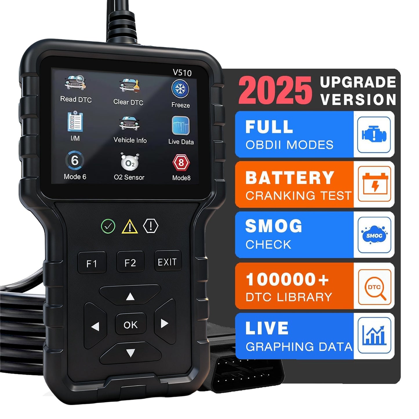 V510 OBD2 Scanner Diagnostic Tool - Code Reader, Reset Function, Data Stream