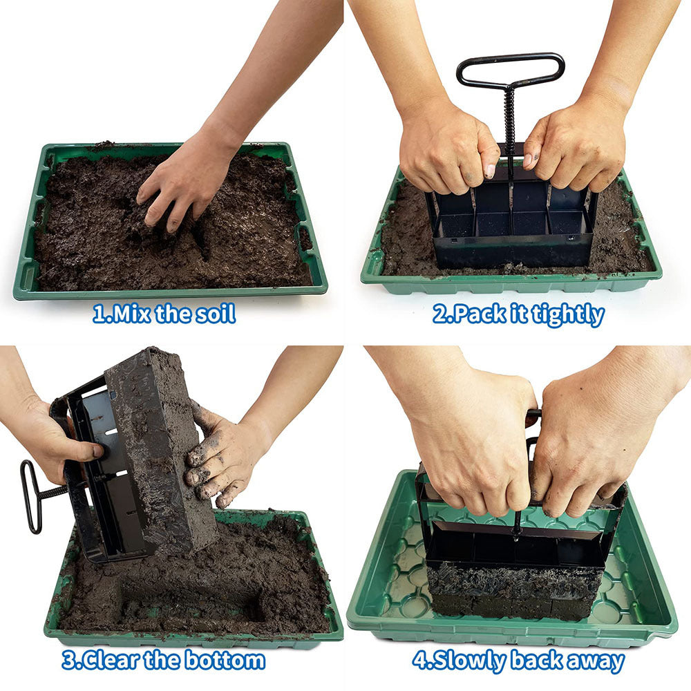 Soil Blocker with Comfortable Handle 2 Inch 4 Cell Soil Blocking Tool