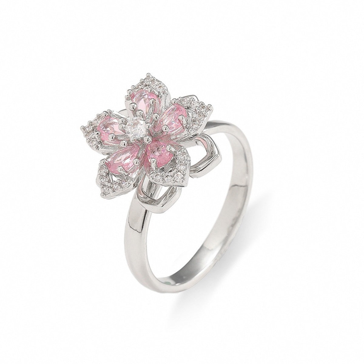 Rotatable Women's Ring, Alloy Electroplated Band, Multicolor Cubic Zirconia Inlay