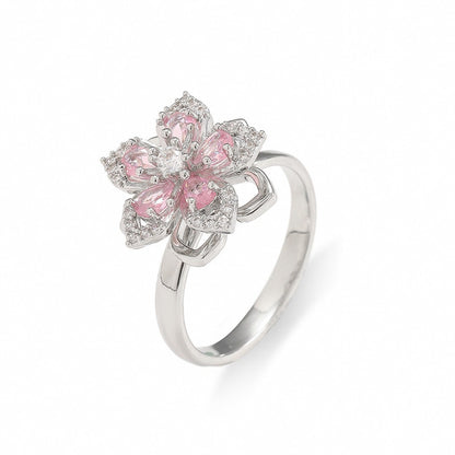 Rotatable Women's Ring, Alloy Electroplated Band, Multicolor Cubic Zirconia Inlay