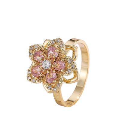 Rotatable Women's Ring, Alloy Electroplated Band, Multicolor Cubic Zirconia Inlay