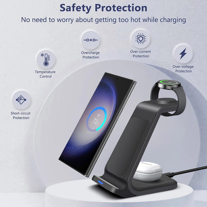 3-in-1 Wireless Charger Dock Station for Phone, Watch, and Earbuds