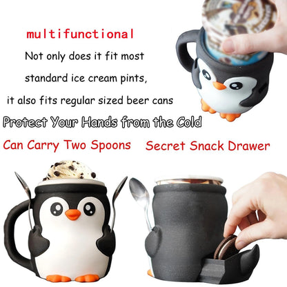 Warm-Hand Ice Cream Pint Holder with Dual Spoon Sockets – Fits Standard Pints