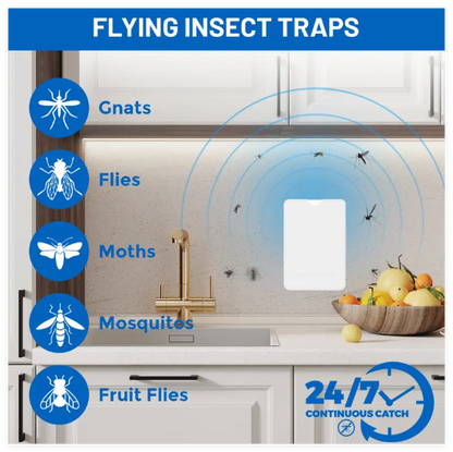 Flying Insect Trap for Indoor Use – Plug-in Bug Catcher with 5 Refill Cartridges & Blue/UV Light Technology – Mess-Free Solution for Gnats,