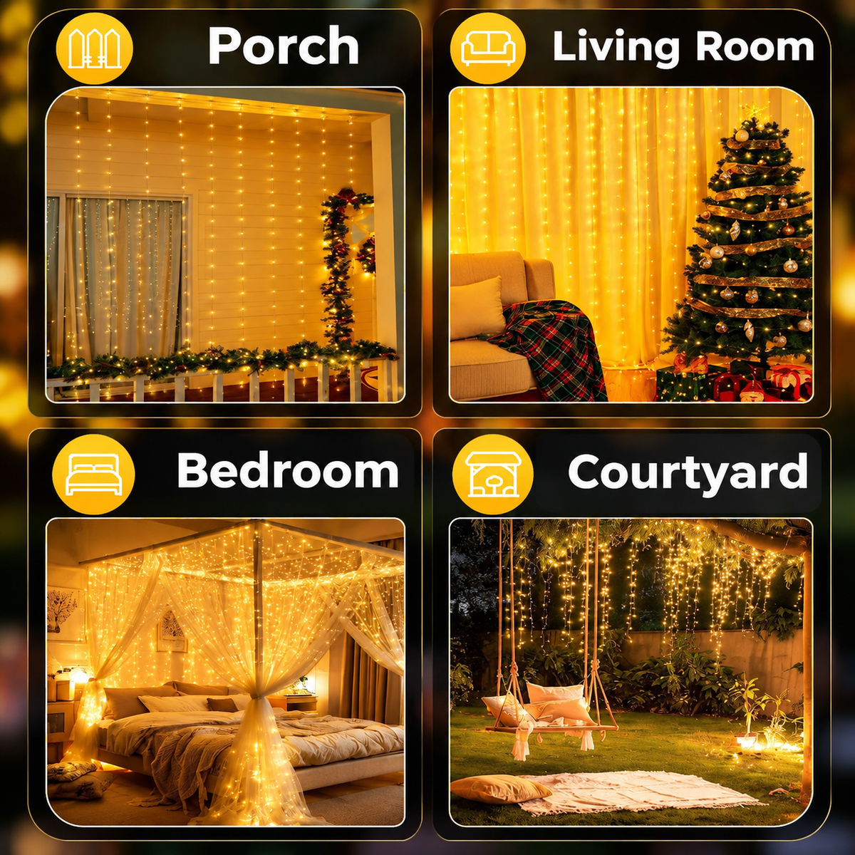300LED USB-Powered Curtain Fairy Lights with Remote Control