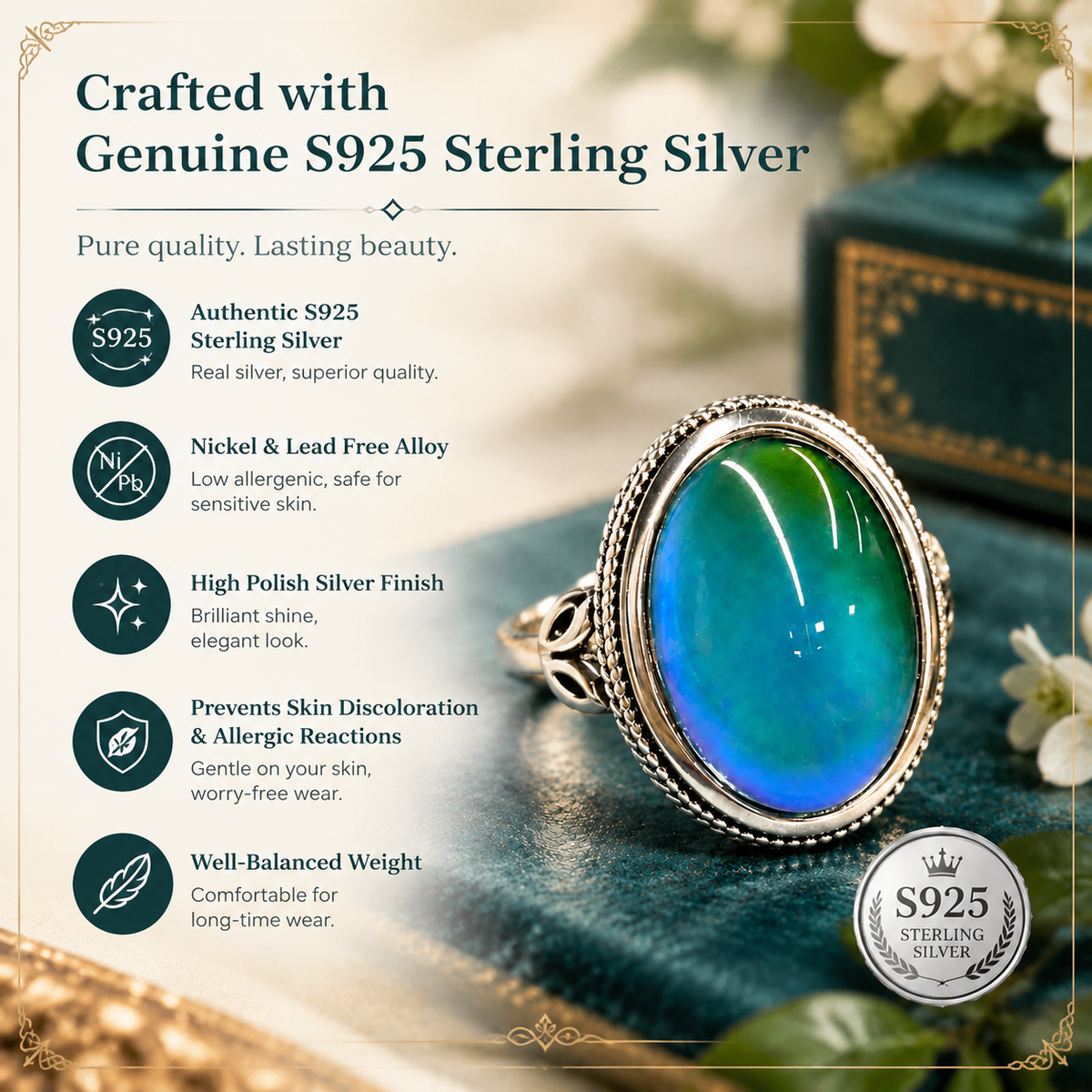 Vintage-Style Woven Oval Mood Stone Ring