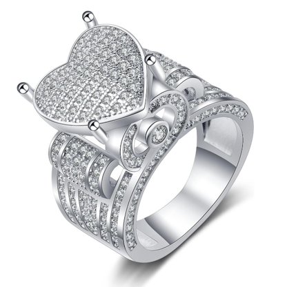 Women's Love Heart CZ Cluster Statement Big Architecture Ring