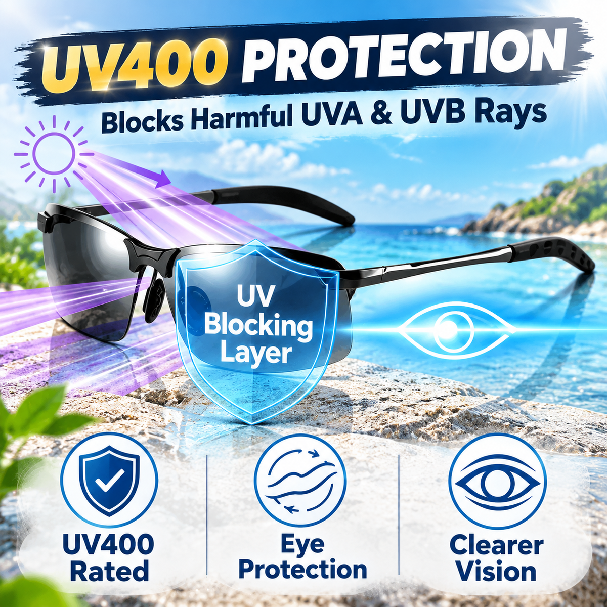 Stylish polarized sunglasses featuring UV400 protection, photochromic properties