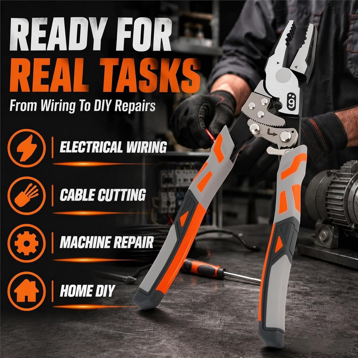 9″ Grip Pliers with Ratchet Self-Locking, 4-in-1 One Hand Tool