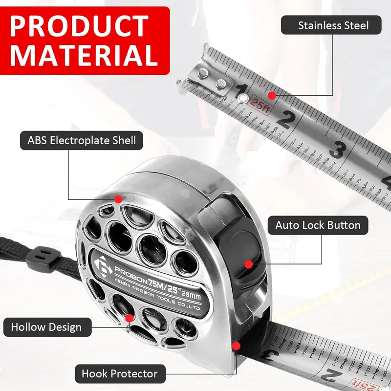 Stainless Steel Retractable Tape Measure for Construction Household Woodworking