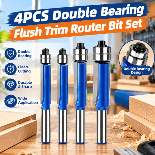 4 Piece Dual Bearing Flush Trim Router Bit Set