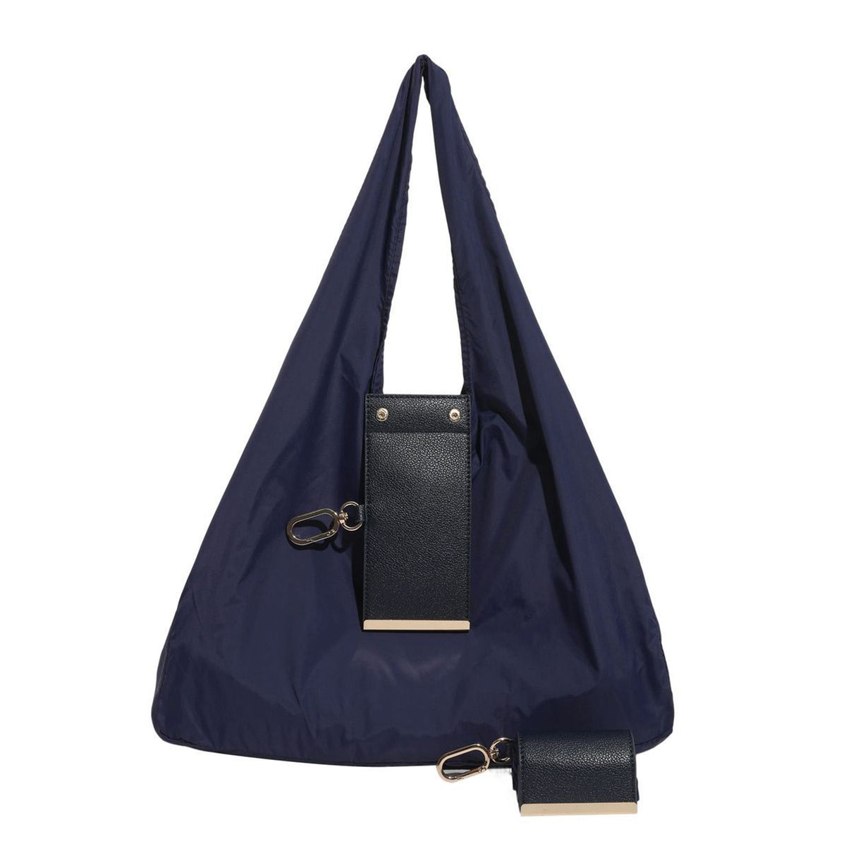 Foldable Keychain Tote Bag, Expandable Leather Mini Bag with Key Ring