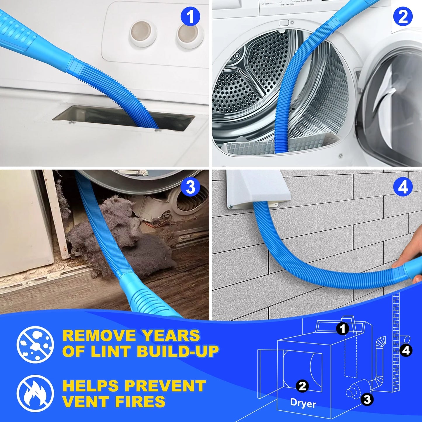 3 Pieces Dryer Vent Cleaner Kit and Dryer Lint Brush Vacuum Hose