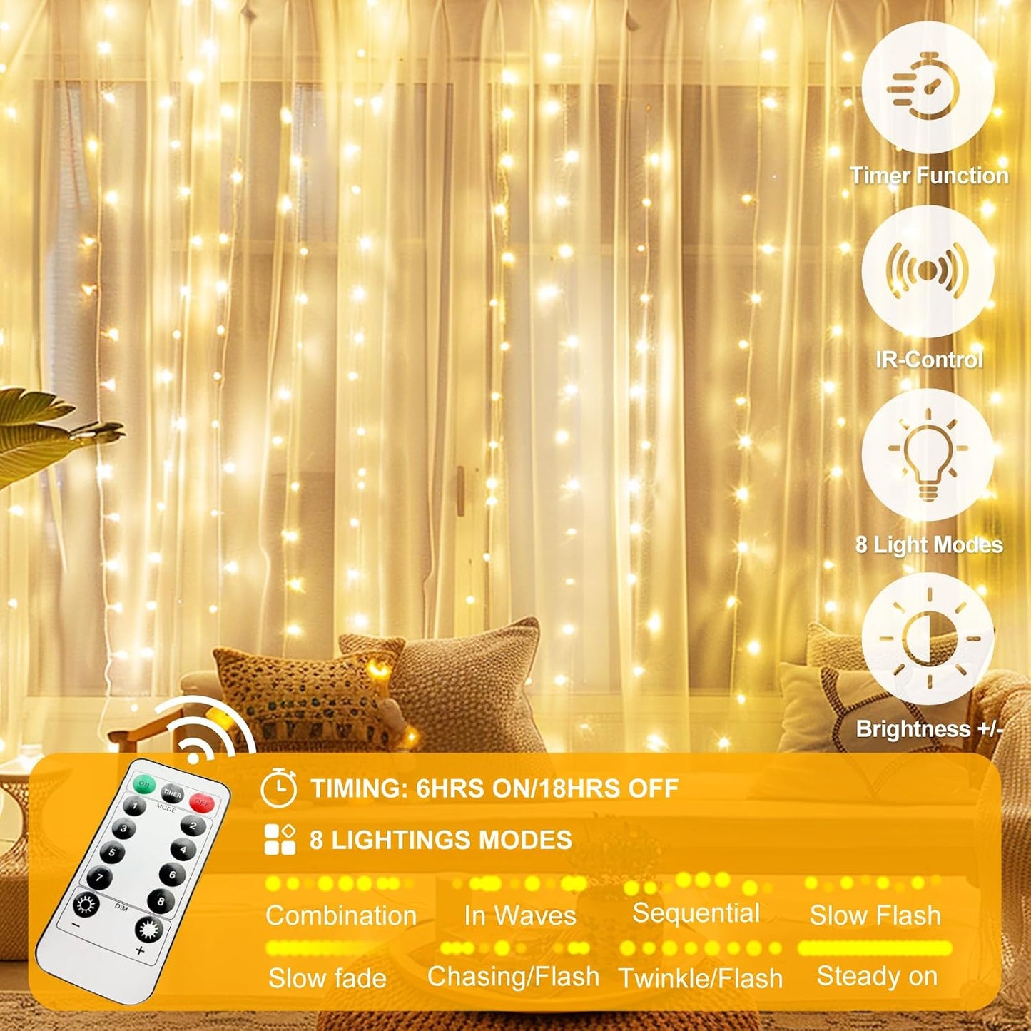 Elegant White Tulle Backdrop Curtain with Warm LED Lights for Wedding Ceremony & Reception, 63" x 118"