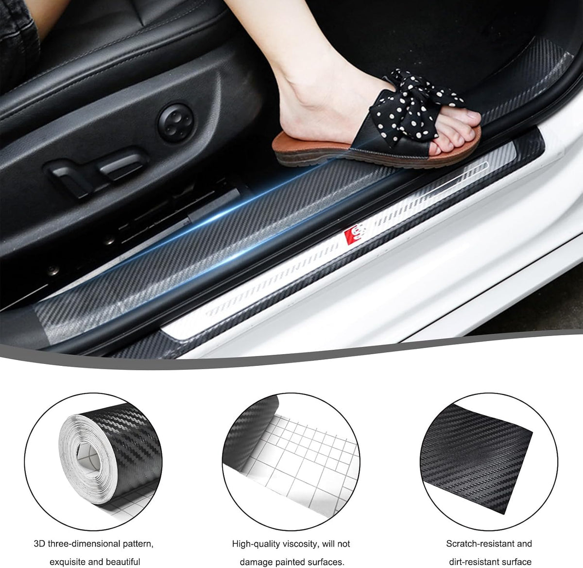 33ft Car 3D Carbon Fiber Vinyl Tape, Anti-Scratch Self Adhesive Door Entry Guards Vinyl Overlay Wrap Roll