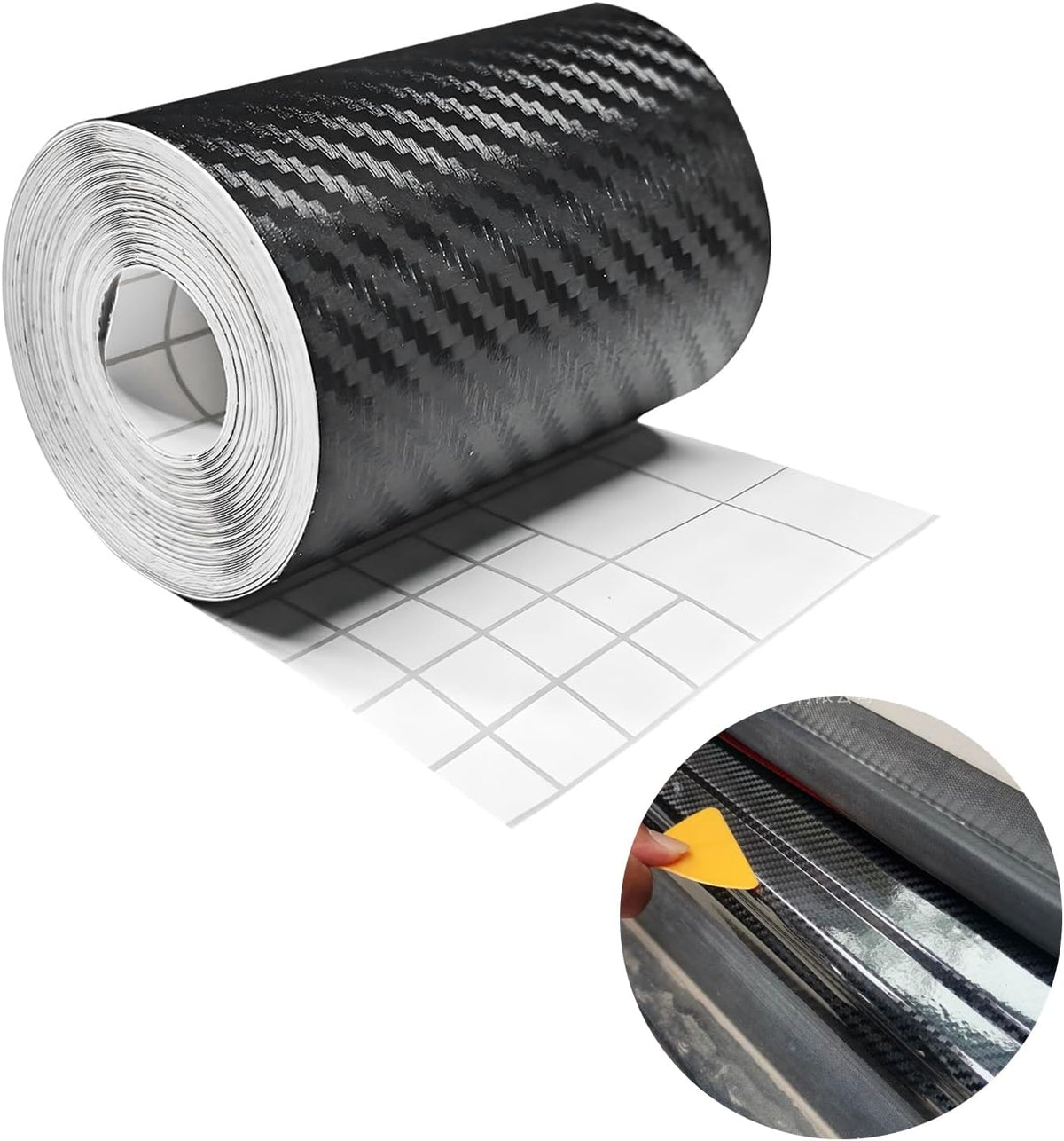 33ft Car 3D Carbon Fiber Vinyl Tape, Anti-Scratch Self Adhesive Door Entry Guards Vinyl Overlay Wrap Roll
