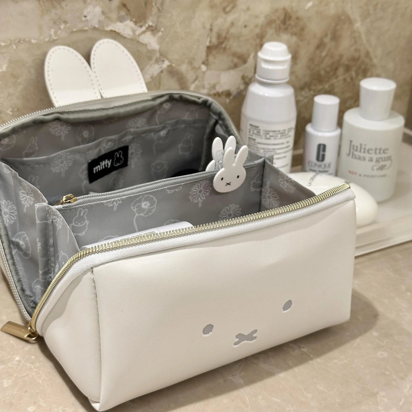 Miffy Large Capacity Handheld Makeup Bag Kawaii PU Leather Waterproof Portable