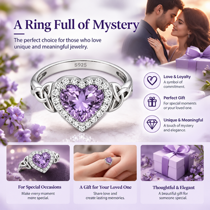 Women's 925 Sterling Silver Heart Shaped Amethyst Ring