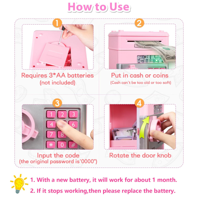 Electronic Piggy Bank ATM Machine Money Safe
