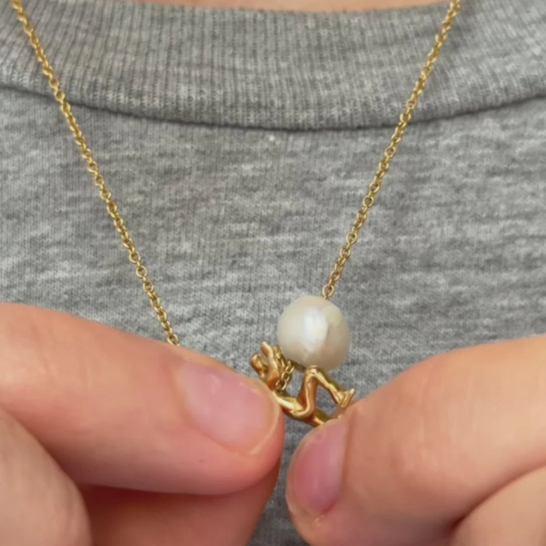 Sisyphus Tiny Figure Pushing Pearl Pendant: Quirky Symbolic Sweater Necklace