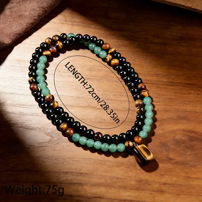 Money Attraction Necklace With Green Aventurine and Tiger Eye Pendant