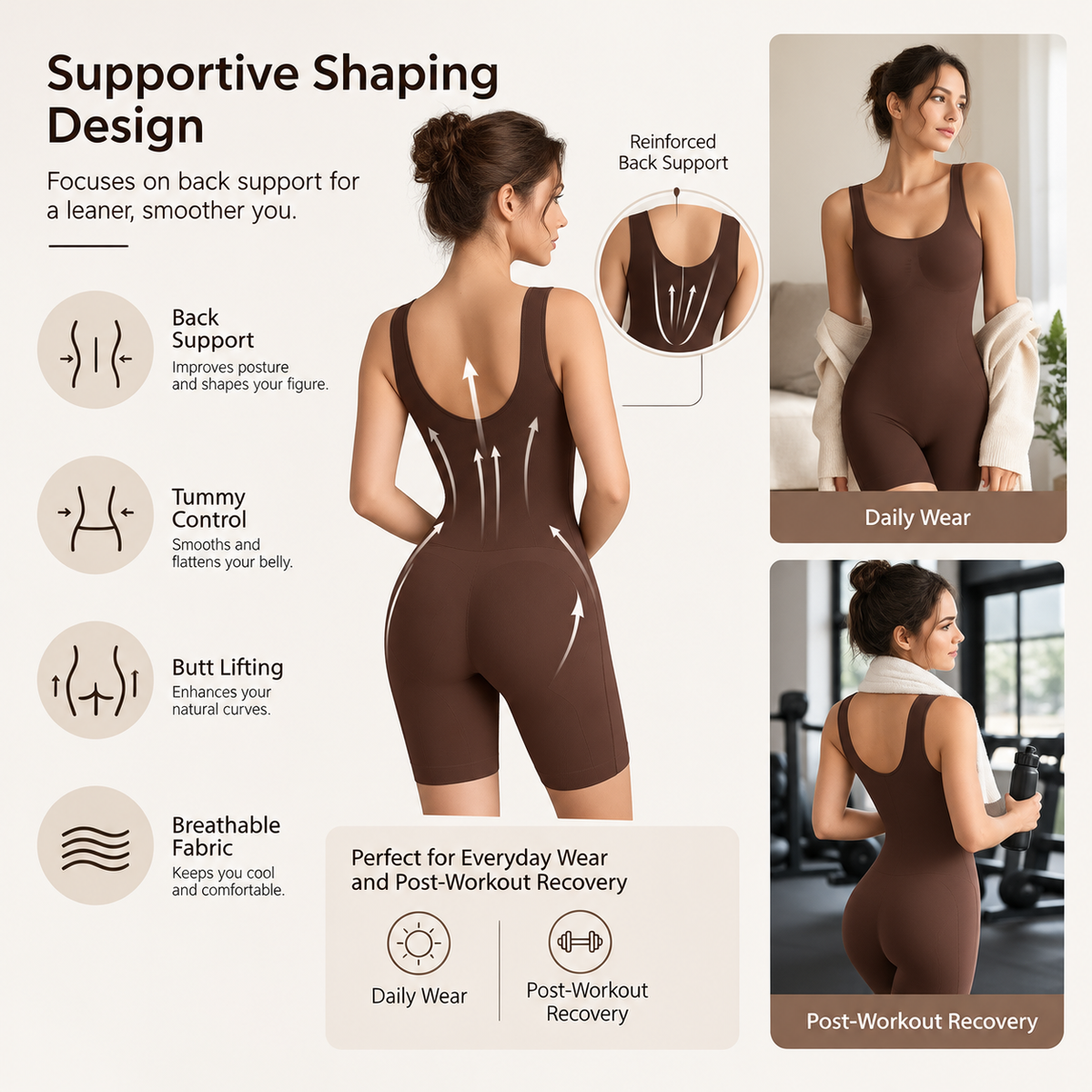 Tummy Control Butt Liftter Faja Bodysuit, Back Support Scrunch Back Open Design