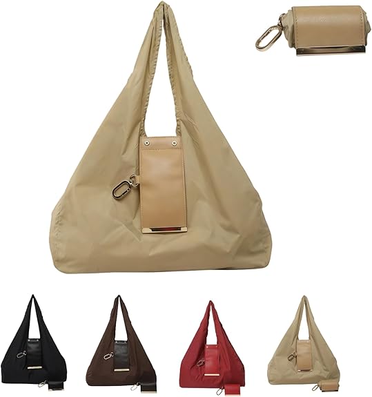Foldable Keychain Tote Bag, Expandable Leather Mini Bag with Key Ring
