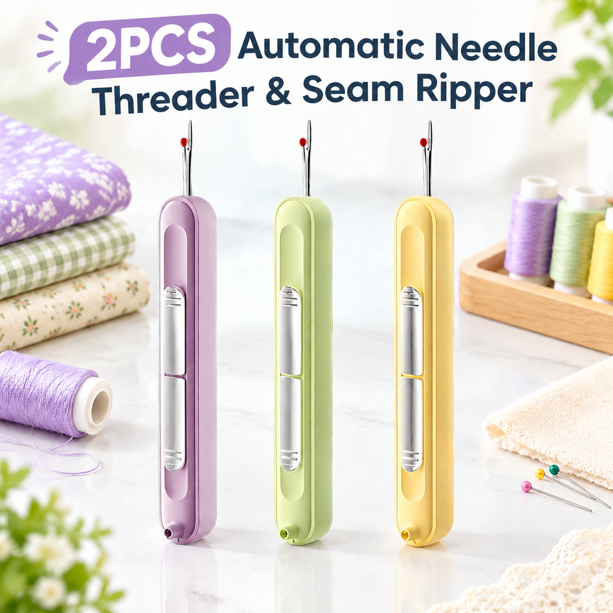 2PCS Upgraded 2 in 1 Automatic Needle Threaders Seam Ripper