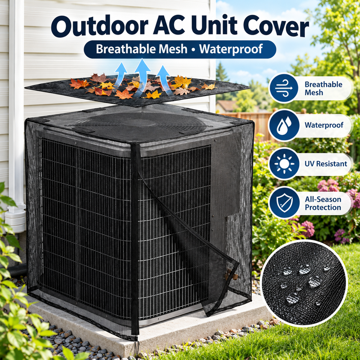 Breathable Mesh AC Cover with Waterproof Top for Outside Units