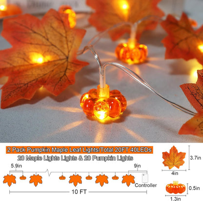 30LED 10Ft Enlarged Maples Leaves Fall Lights Battery Operated