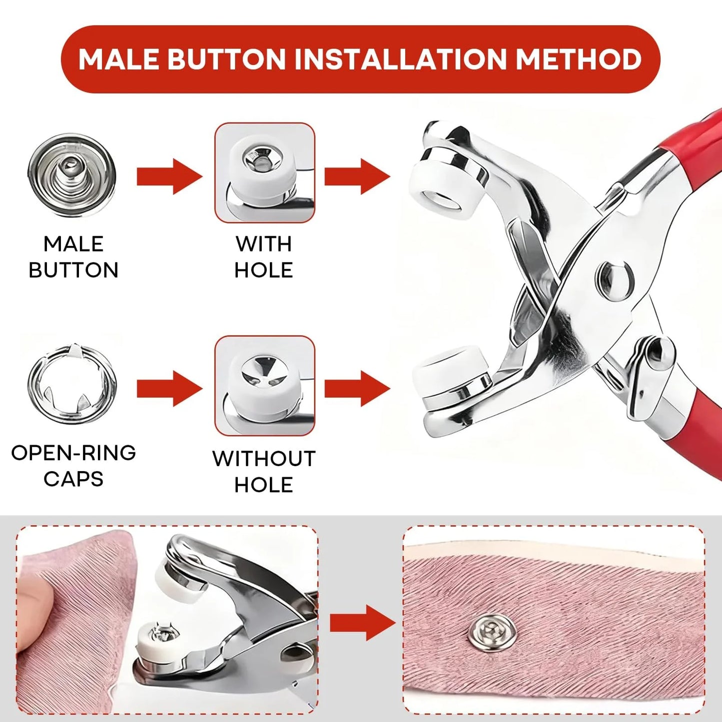 Metal Snap Button Kit 100set, 9.5mm Snap Fasteners Kit with Pliers