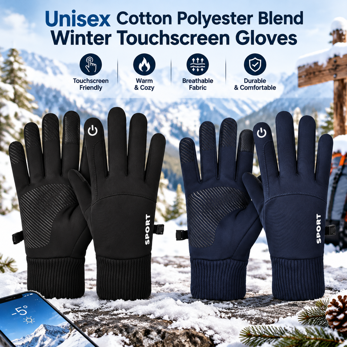 Unisex Cotton-Poly Winter Touchscreen Gloves