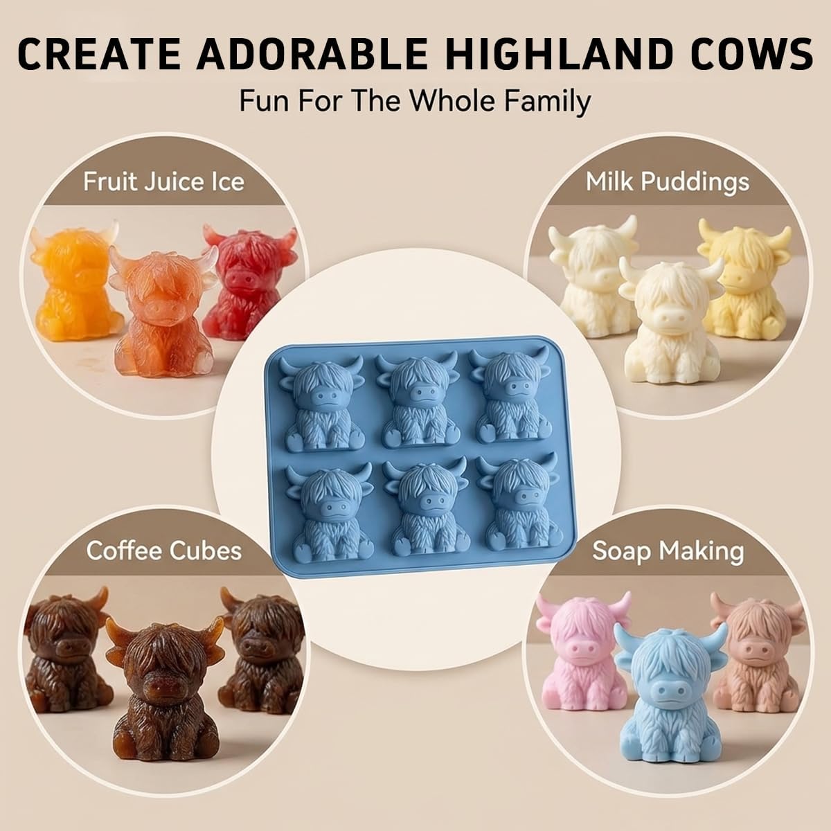 Mini Highland Cow Ice Cube Mold - Highland Cow Silicone Tray