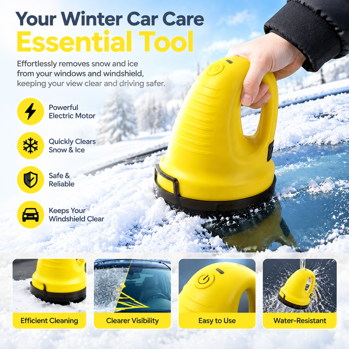 Yellow Ice Scraper for Efficient Snow Removal from Windows and Windshields