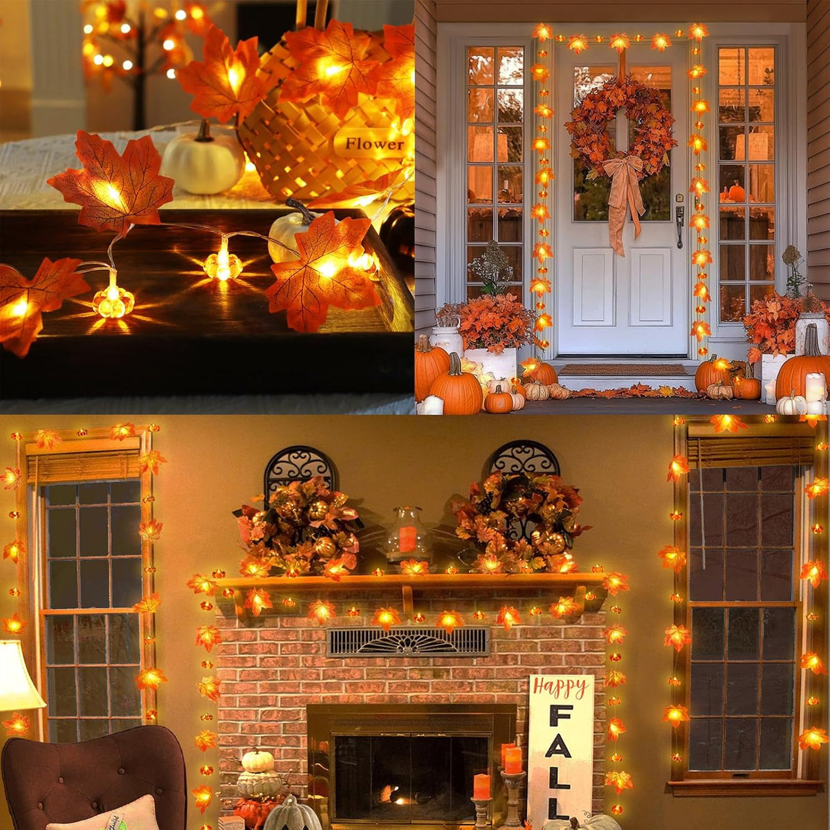 30LED 10Ft Enlarged Maples Leaves Fall Lights Battery Operated