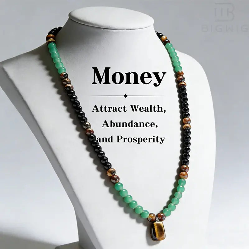 Money Attraction Necklace With Green Aventurine and Tiger Eye Pendant