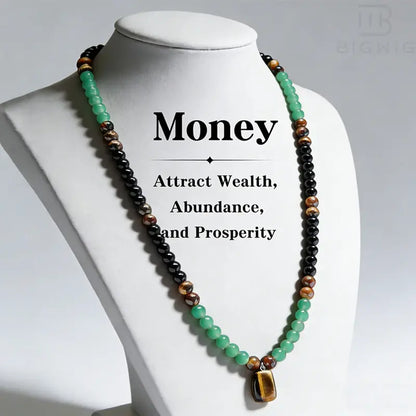 Money Attraction Necklace With Green Aventurine and Tiger Eye Pendant