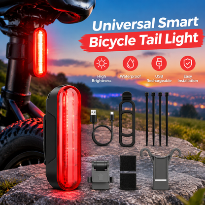 Unisex Smart Bike Tail Light - 3.15in, 5 LED, Laser Indicator, USB-Rechargeable