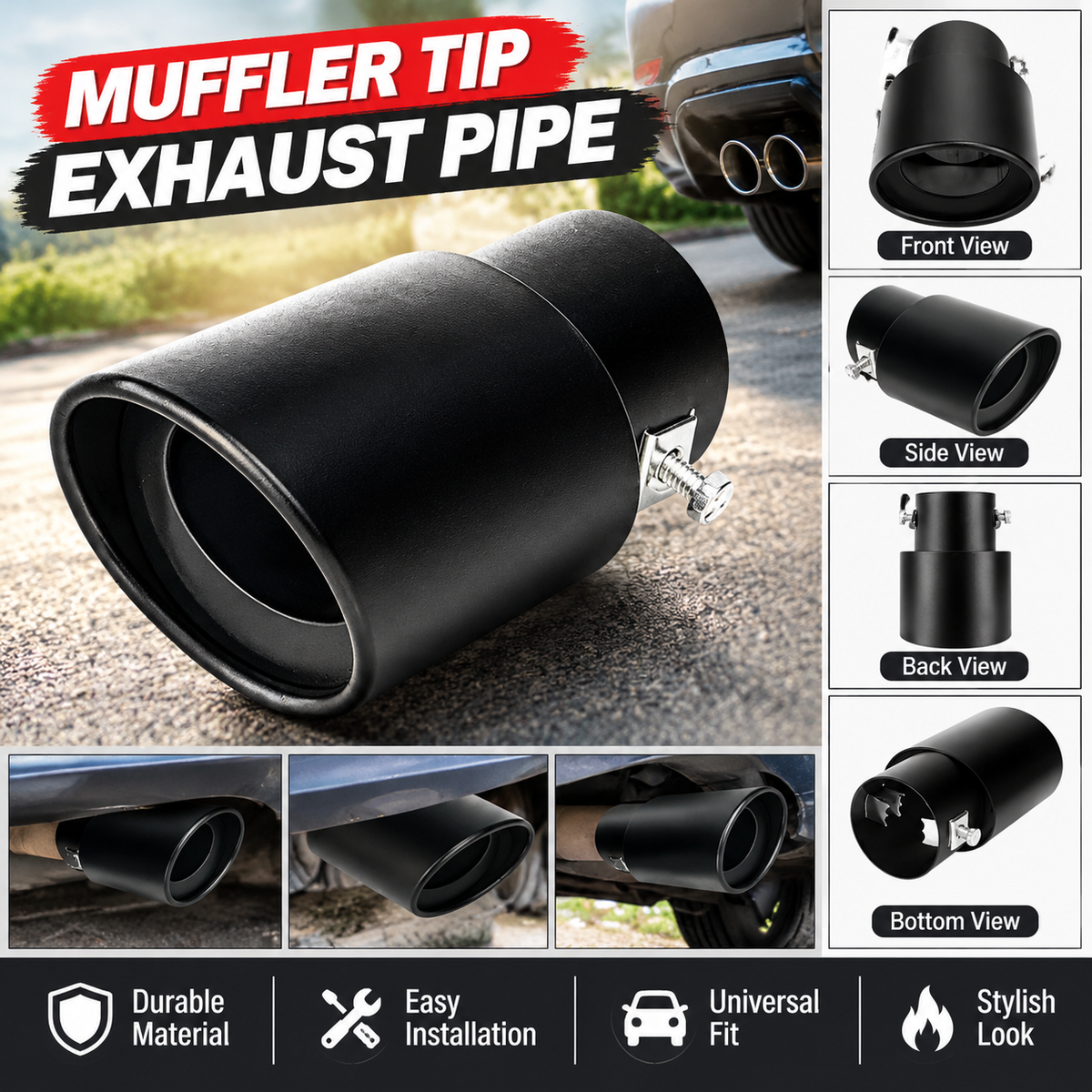 Universal Stainless Steel Car Exhaust Muffler Tip Trim Decor
