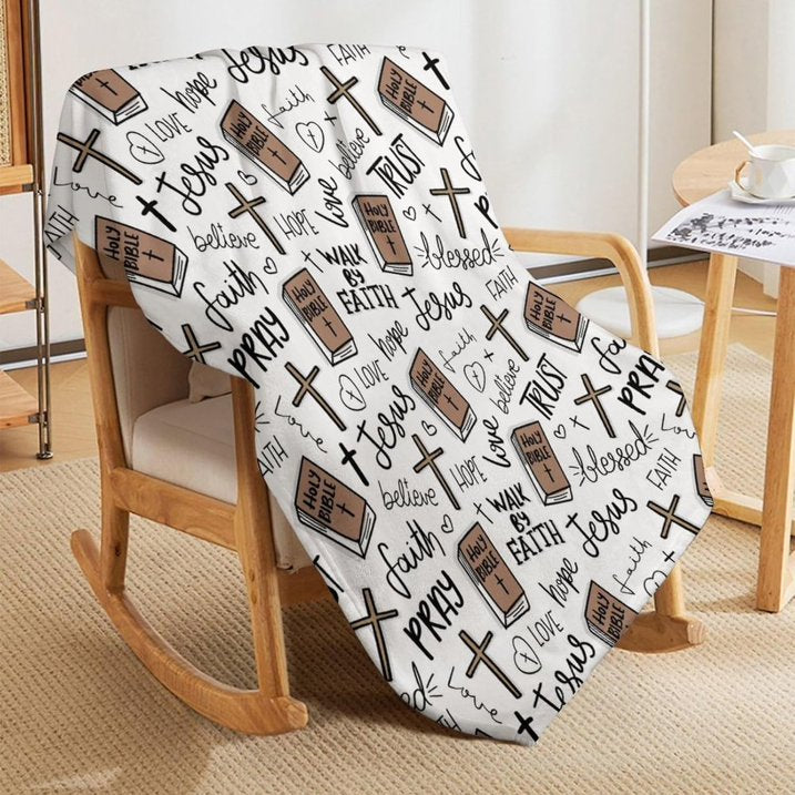 Christian Bible Cross Throw Blanket Jesus Religious Faith Prayer Blessed Print Blankets