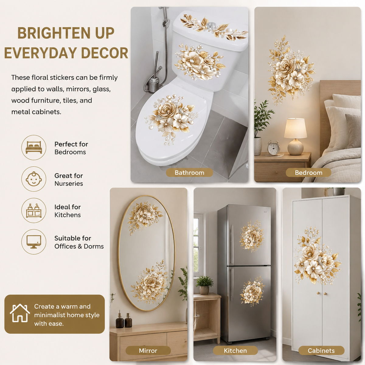 3-Piece Bathroom Toilet Sticker Set, PVC Self-Adhesive Decorative Decals