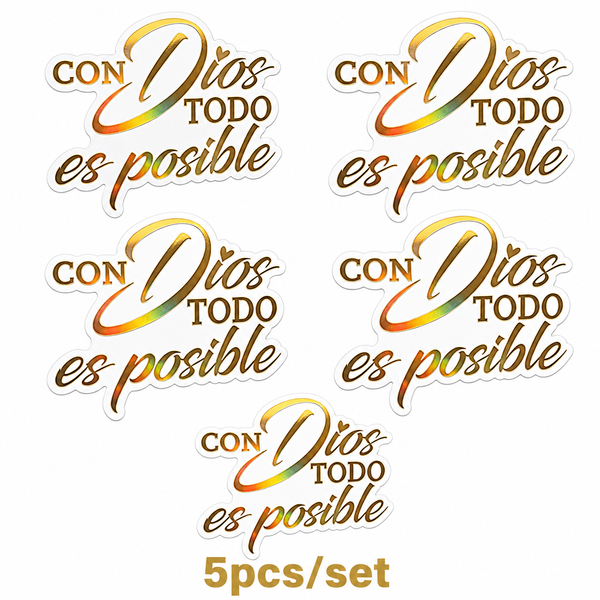 5PCS/SET Con Dios Todo Es Posible Spanish Inspirational Faith Decal Cute Durable Vinyl Sticker